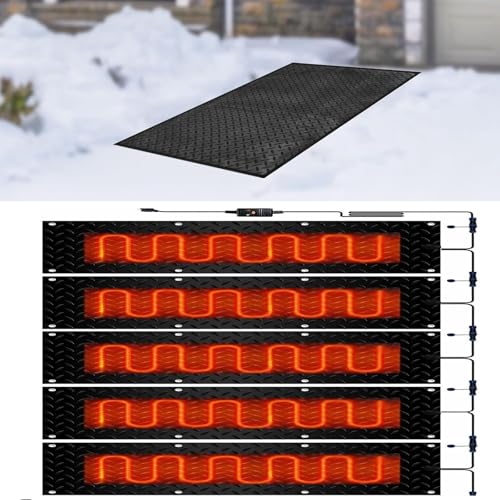 XYWGBMS Snow Melting mats Outdoor Driveway, Rubber Heated Snow and Ice Melting Mat, w/Power Cord, Slip-Proof Design for Extra Traction, Winter Outdoor Snow Mat,5 Pcs-30x120cm/12x48in