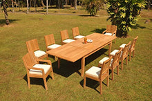 WholesaleTeak 10 Seats 11 Pcs Grade-A Teak Wood Dining Set: 122" Atnas Double Extension Rectangle Table and 10 Maldives Chairs (2 Arm & 8 Armless Chairs) #11ML2811