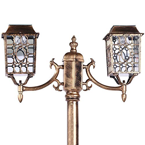 Xinmeiyue Antique Bronze Solar Lantern Post Light - 2-Lights Decorative Outdoor Pillar Lamp for Garden, Garage, and Courtyard(2.5m)