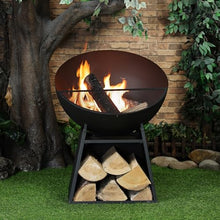Deko Living 30 Inch Round Outdoor Steel Wood Burning Fire Pit with Black Powder Finish, Spark Screen, Poker Tool, and Protective Storage Cover