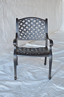 Patioland Nassau Outdoor Patio 9-pc Dining Set 64 X 64 Cast Aluminum (9-pc Set (with 4 Swivel Rocker + 4 Regular Chairs), Sunbrella Sesame)
