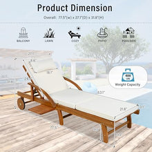 Merax Outdoor Lounge Chair with Adjustable Backrest, Leg Rest and Side Tray, Set of 2 Acacia Wood Patio Folding Chaise Lounge with 3.1" Thick Cushions for Patio Poolside Garden, All-Weather, Beige