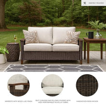 BOWERY HILL Patio Loveseat, Medium Brown Finish, Handwoven All-Weather Resin Wicker, Rust-Proof Aluminum Frame, Plush Cushions and Nuvella Fabric, 58.25" W x 36" D x 39" H Outdoor Sofa for Alfresco