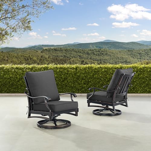 Oakland Living Pair of Black Aluminum Patio Deep Seating Swivel Rocker Club Chairs with Black Cushions