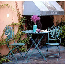 JIQHOHX Wrought Iron Garden Table and Chair Combination 3-Piece Set|Indoor Outdoor Peacock Feather Metal Round Tables Foldable Bistro Furniture,Lawn Seating,Light Blue