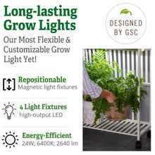 Gardener's Supply Company Oslo 4-Tier Grow Light Plant Stand | Elegant Metal Shelf with 4 LED Fixtures Included, Foldable Shelves & Wheels for Indoor Houseplants Flowers & Succulents