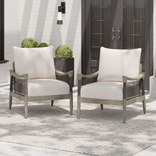 Merax Outdoor Acacia Wood Club Chairs Set of 2, Woven Rope Patio Furniture Conversation Seat with Thick Cushion for Porch, Garden, Backyard, Balcony, Grey