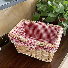 GAAHRQQQ Picnic Basket Woven tural Wicker Basket with Double Handles and Cloth Lining for Food Sundry Container Fruit Storage Small