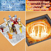 56" Orange Propane Fire Pit Table with 13" Ice Bucket, 50,000 BTU Outdoor Fire Table – Includes Wind Guard, Fire Glass Beads, CSA Certified for Patio, Garden, Poolside