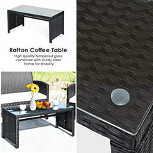 DUYHBAWRS 4PCS Patio Rattan Furniture Conversation Set Cushioned Sofa Table Garden Single Sofa