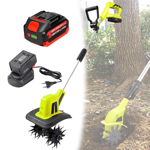 Electric Garden Tiller, Cordless Cultivator, Rotovator and Rototiller with 2×4000 mAh Lithium Battery for Lawn,Gardening,Soil Cultivation (B)