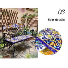 BENGAOTH-O Outdoor Benches, Mexican Style Outdoor Bench, 41.3" Double People Garden Leisure Bench, Metal Frame and Hand Painted Ceramic Seats, for Patio Yard Park Balcony,for Patio,Park,Lawn