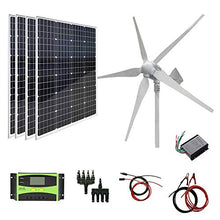 AUECOOR 1280 Watts Wind Solar Power Kit: 800W Wind Turbine Generator with Controller + 4pcs 120W Mono Solar Panels for 12V/24V Battery Charging