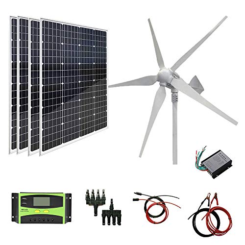 AUECOOR 1280 Watts Wind Solar Power Kit: 800W Wind Turbine Generator with Controller + 4pcs 120W Mono Solar Panels for 12V/24V Battery Charging