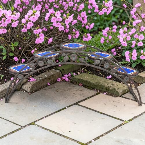 Zaer Ltd. 6.5ft Santorini Bridge-Like Iron & Mosaic Plant Stand in Antique White Écusson (Bronze)
