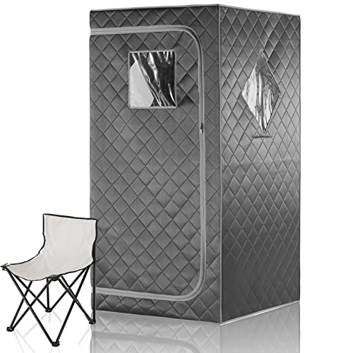 iDOTODO 2023 New Portable Personal Infrared Sauna for Home, Full Size Personal Home Spa Tent with Remote Control, Heating Foot Pad, Foldable Reinforced Chair （Grey, L33.8 x W 33.8" x H 66.5"）…