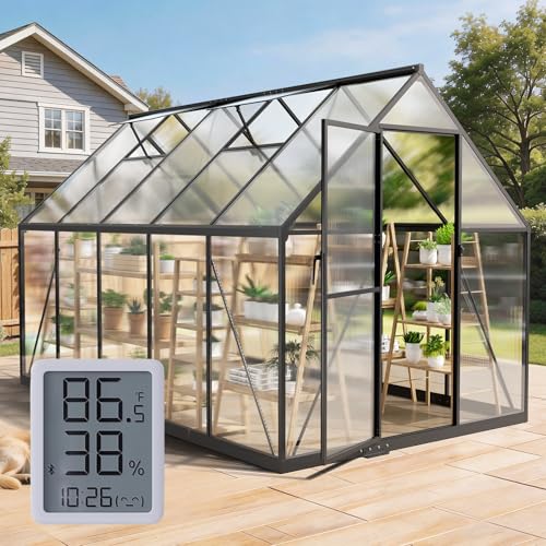 6x10FT Greenhouse with Hygrometer, Windproof Warm Plant Green Houses
