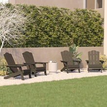 BizChair Adirondack Chairs Set of 4 with Cup Holders, Weather Resistant Poly Resin Brown