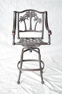 Palm Tree Outdoor Patio Set 3pc Swivel Barstools 30" H Dark Bronze Cast Aluminum (30", Walnut Cushions)