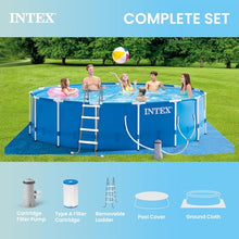 INTEX Metal Frame 15ft x 48in Round Above Ground Swimming Pool Bundle