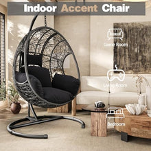 42” Extra Oversized Hanging Egg Chair with Stand, Weatherproof PE Rattan Wicker Swing Hammock Chair, Cushion & Waterproof Cover, 400lbs Capacity for Indoor Outdoor Patio, Garden Balcony & Bedroom