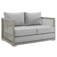 Modway Aura Wicker Rattan Outdoor Patio 52" Loveseat with Cushions in Gray Gray