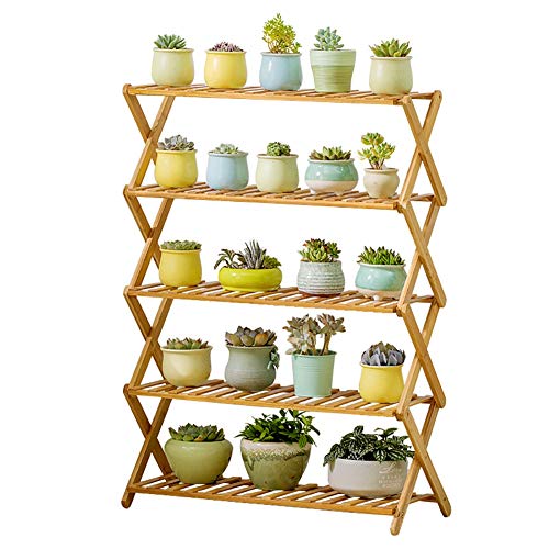 OJKJGYTF Indoor Plant Stand Foldable Design Bamboo Flower Stands 4-Tier Plant Display Stand Pot Shelf Storage Rack Outdoor Indoor Multifunctional