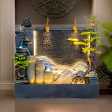 6.86 Ft Luxury Fountain with Water Wheel, LED Lights, Smoke Machine, Water Flow & Crystal Beads - Indoor/Outdoor Decoration for Villas, Courtyards, Gardens + Free 30 PCS Crystals(188 * 52 * 180CM)