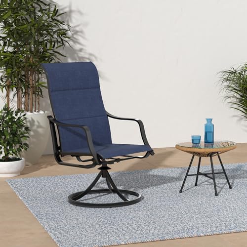 Festival Depot Outdoor Dining Chair Set, Metal Swivel Armchairs with Textilene Fabric, High Back, Blue, 6 pcs