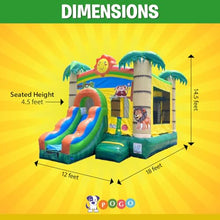 Pogo Bounce House Inflatable Jungle Castle with Slide Tropical Smiley Face