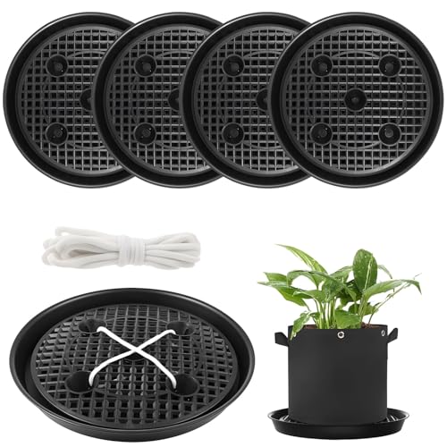JINPIAOPIAO Pack of 4 Automatic Watering Plant Saucers with Absorbent Cord for Indoor Outdoor Gardening and Flower Pots