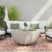 35.43'' Round Outdoor & Indoor Coffee Table, Waterproof MgO Cement Coffee Table, Modern Patio Table for Garden, Backyard, Balcony & Living Room, No Assembly Required, White