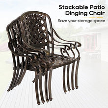 Sumshadow 6-PCS Cast Aluminum Patio Dining Chairs, All Weather Patio Bistro Dining Chairs Set of 6 with Armrests & Cushions, Stackable Patio Dining Chairs for Garden, Balcony, Deck, Bronze