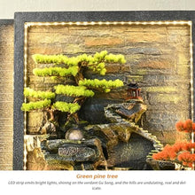 5.91ft Indoor Zen Decor Water Feature Indoor/Outdoor Large Water Fountain Wall, Lightweight Resin Fountain with LED Lights, Mist, Bonsai Trees & Waterwheel