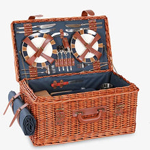 Wicker Picnic Basket for 4 Persons with Waterproof Picnic Blanket, Picnic Set for Family with Insulated Cooler Bag and Cutlery, Willow Picnic Hamper Basket for Camping, Wedding