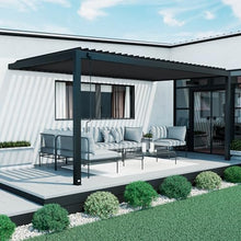 Backyard Discovery Evanston 18'x10' Galvanized Steel Wall-Mounted Louvered Pergola Kit with Adjustable Roof, Shade, Rain Protection, High-Wind Rating, PowerPort, Gutter System for Outdoor Patio, Deck
