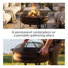 Sunnydaze 34" Patio Fire Pit for Outside Wood Burning, Round, Dark Bronze