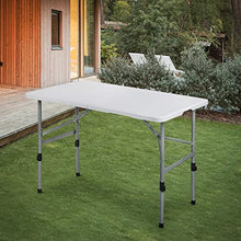 MoNiBloom 4Ft Folding Card Table Set, Outdoor Foldable Portable Plastic Dining Picnic Cookout Table w/Height Adjustable and Handle, Set of 5 White
