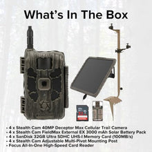Stealth Cam 40MP Deceptor Max Cellular Trail Camera Bundle with Solar Battery Pack, Mounting Post, 32GB Memory Card, and Card Reader