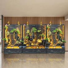 CHYIFSHIY Elegant Zen Landscape Waterfall Fountain with LED Lighting and Artificial Greenery – Indoor and Outdoor Feng Shui Water Feature for Home and Garden Décor(#2715+2719+2715)