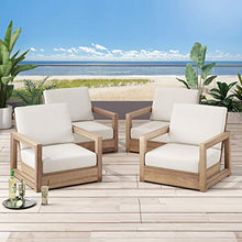 Christopher Knight Home Wayne Outdoor Acacia Wood Club Chairs (Set of 4), Brown and Beige