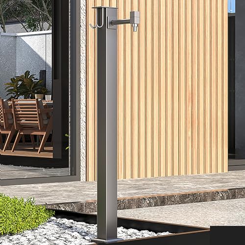 SDVantage Frost Free Outdoor Faucet Stand Vertical Garden Water Spigot with Freestanding Hose Holder 80Cm Gray Post for Winter Protection and Easy Access,60Cm-Gray-A-Side Water Inlet