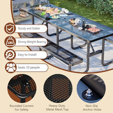 8 Ft Heavy Duty Metal Picnic Table with Umbrella Hole, Seats 10, Black