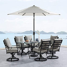 Hanover Lavallette 7-Piece Modern Outdoor Dining Set with Umbrella, 2 Swivel Rockers & 4 Chairs, Silver