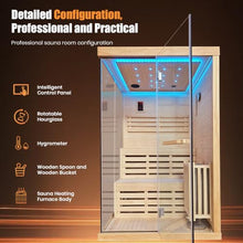 InfraHHZQ 2-4 Person Indoor Steam Sauna Cabin, Chilean Pine Wood Home Wet Steam Sauna with 3000W Heater, Starry Chromotherapy Ceiling Lights & Built-in Waterproof Speakers