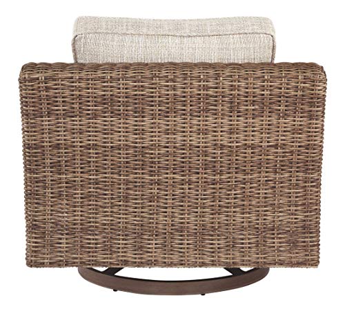 Signature Design by Ashley Beachcroft Outdoor Swivel Wicker Patio Lounge Chair Brown Beige