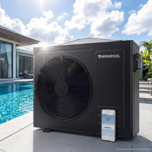 VARMINPOOL APP Control 35,100BTU Electric Pool Heater for 9,000 Gallons Above and In Ground Swimming Pools, Pool Heat Pump with Heating & Cooling, 240V, Home and Villa Use, Titanium Heat Exchanger