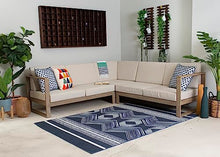 Linon Silas Natural Eucalyptus Outdoor Three Piece Sectional Sofa with Removable Weather Resistant Beige Cushions