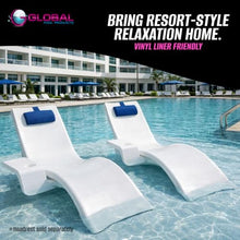 Global Pool Products 2 Lounge Chairs with Connecting Table - Outdoor Chaise Lounge - Patio Lounge Chair with Table for All Pool Types - White