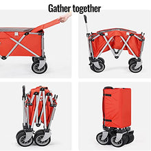 Heavy Duty Beach Wagon, Utility Outdoor Camping Garden Cart, Compact Handcart Portable Shopping Carts Wheelbarrow with Brake Garden Wagon Cart for Equipment Tailgating Beach Trip (black+original wood)